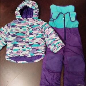 Columbia Purple & Teal Snow Bib & Puffer Coat Girls Size 3T